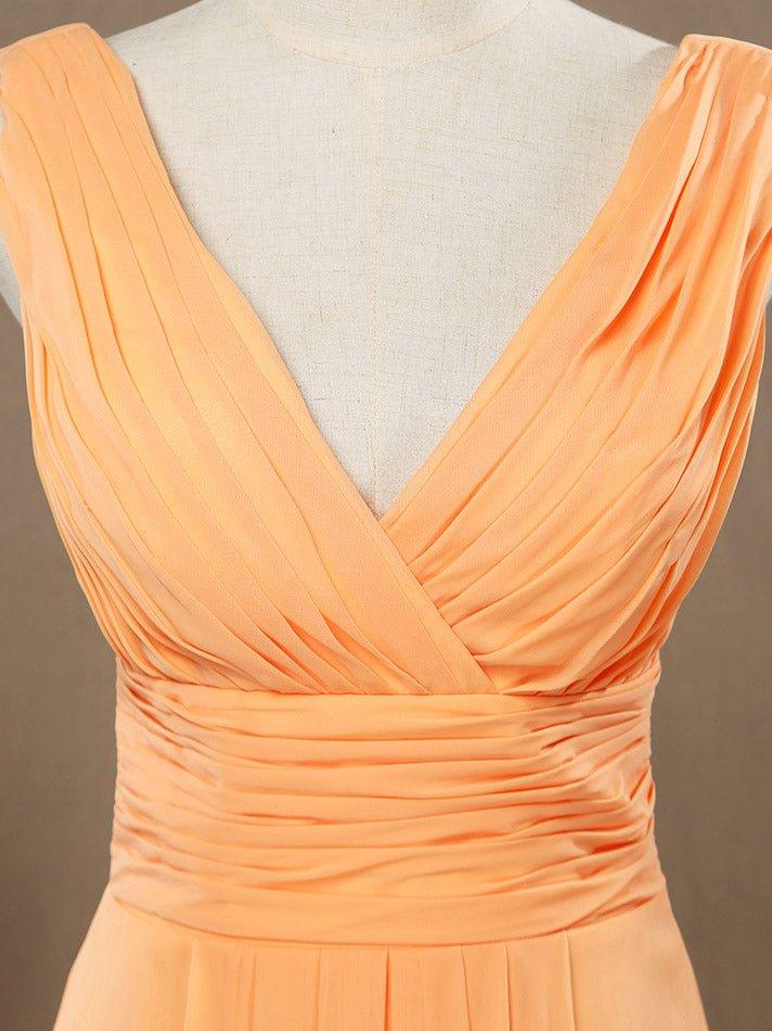 NumberSea - A - Line V - neck High - low Chiffon Bridesmaid Dress with Draping Criss Cross Ruching Open Back