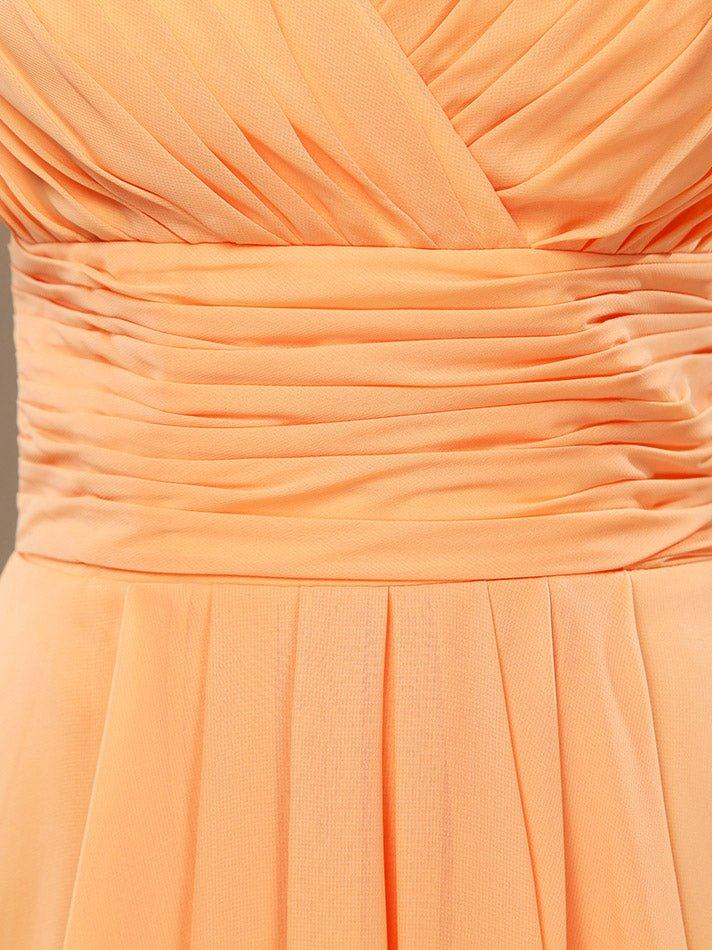 NumberSea - A - Line V - neck High - low Chiffon Bridesmaid Dress with Draping Criss Cross Ruching Open Back