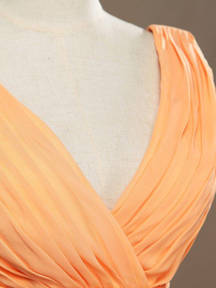 NumberSea - A - Line V - neck High - low Chiffon Bridesmaid Dress with Draping Criss Cross Ruching Open Back