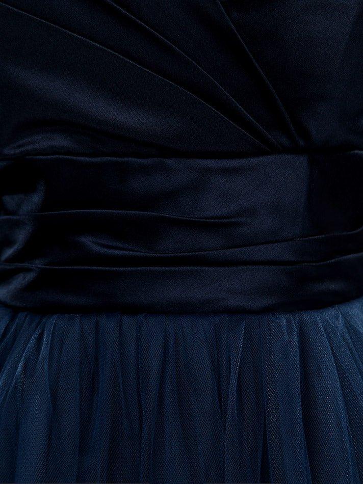 NumberSea - A - Line Strapless Sweetheart Knee Length Satin Tulle Bridesmaid Dress