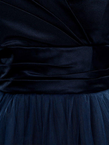 NumberSea - A - Line Strapless Sweetheart Knee Length Satin Tulle Bridesmaid Dress
