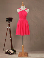 NumberSea - A - Line Straps Knee Length Bridesmaid Dress with Ruching Pleats