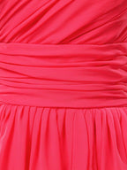 NumberSea - A - Line One Shoulder Knee Length Chiffon Bridesmaid Dress with Pleats