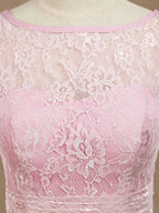 NumberSea - Numbersea Sheath / Column Bateau Neck Floor Length Lace Bridesmaid Dress Open Back