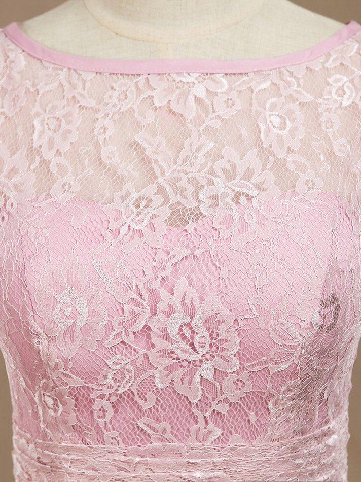 NumberSea - Numbersea Sheath / Column Bateau Neck Floor Length Lace Bridesmaid Dress Open Back
