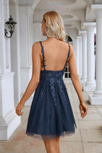 Ladies V Neck Embroidery Super Short Bridesmaid Evening Dress Prom Wedding Party Beach Sea28101
