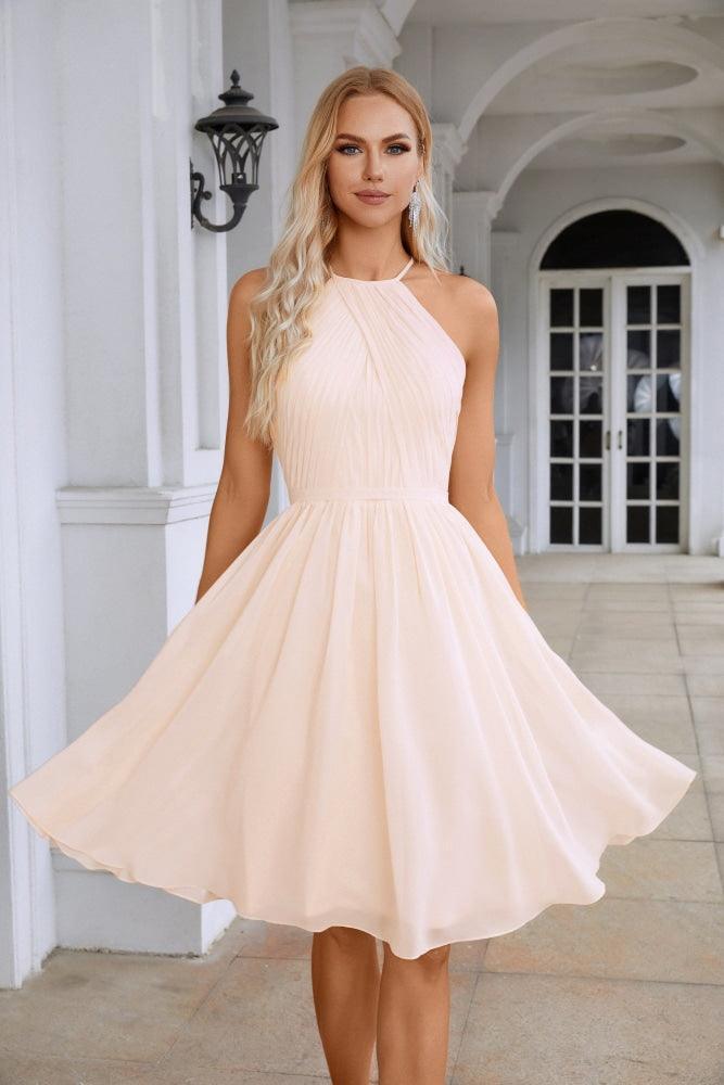 Women's Halter Neck Chiffon Fluffy Bridesmaid Evening Dress Wedding Party Beach Evening Dress 28104-numbersea