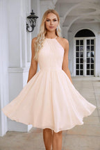 NumberSea-Women's Halter Neck Chiffon Fluffy Bridesmaid Evening Dress Wedding Party Beach Evening Dress 28104 10Blue