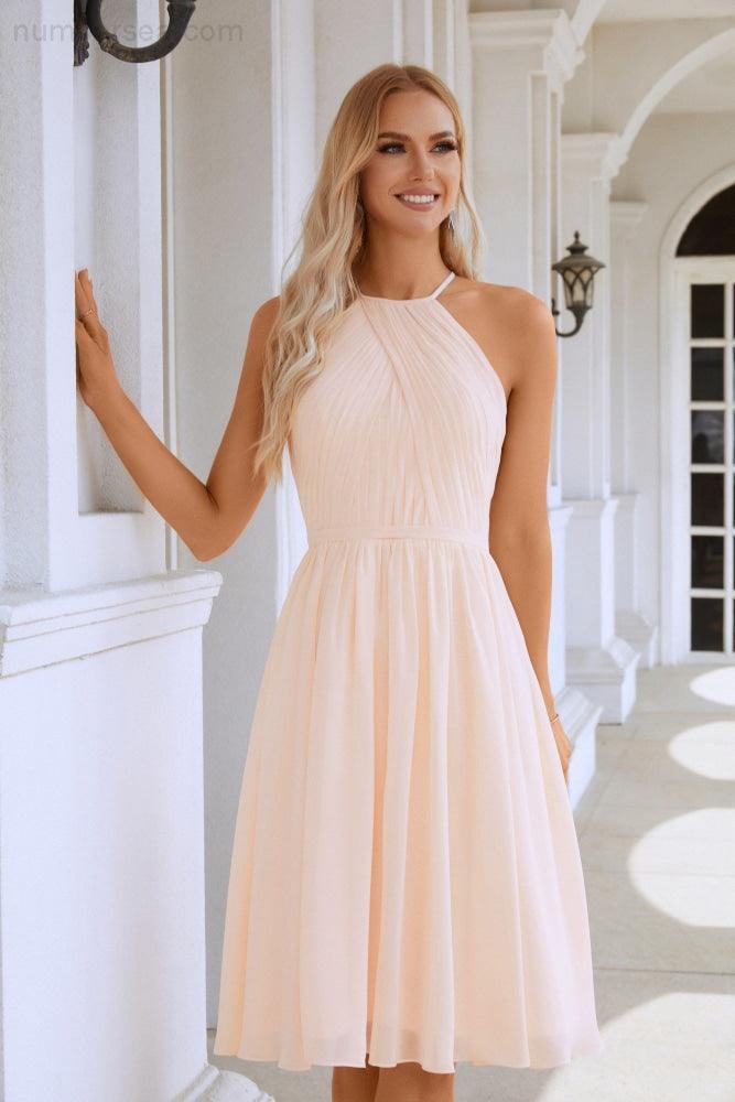 Women's Halter Neck Chiffon Fluffy Bridesmaid Evening Dress Wedding Party Beach Evening Dress 28104-numbersea
