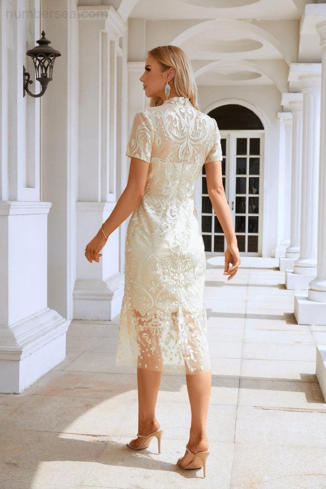Ladies Embroidery Short-Sleeved Chinese Style Short Evening Dress Party Wedding Shopping Sea28105