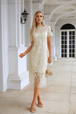 Ladies Embroidery Short-Sleeved Chinese Style Short Evening Dress Party Wedding Shopping Sea28105