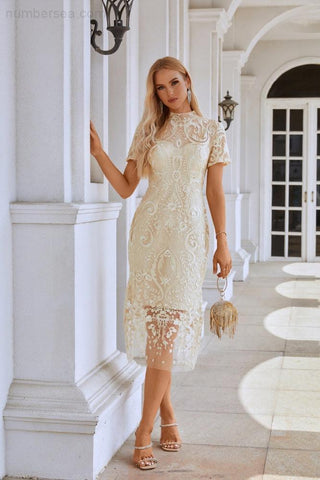 Ladies Embroidery Short-Sleeved Chinese Style Short Evening Dress Party Wedding Shopping Sea28105