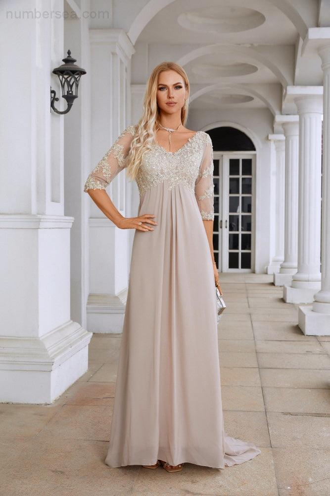 Copy Of Women Chiffon V Neck Long Sleeves Knee Length Bridesmaid Prom Evening Dress Wedding Party