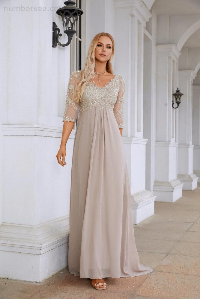 Copy Of Women Chiffon V Neck Long Sleeves Knee Length Bridesmaid Prom Evening Dress Wedding Party