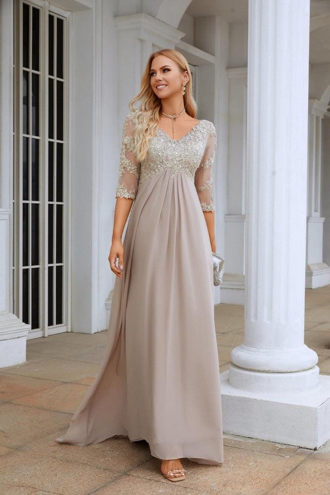 Copy Of Women Chiffon V Neck Long Sleeves Knee Length Bridesmaid Prom Evening Dress Wedding Party