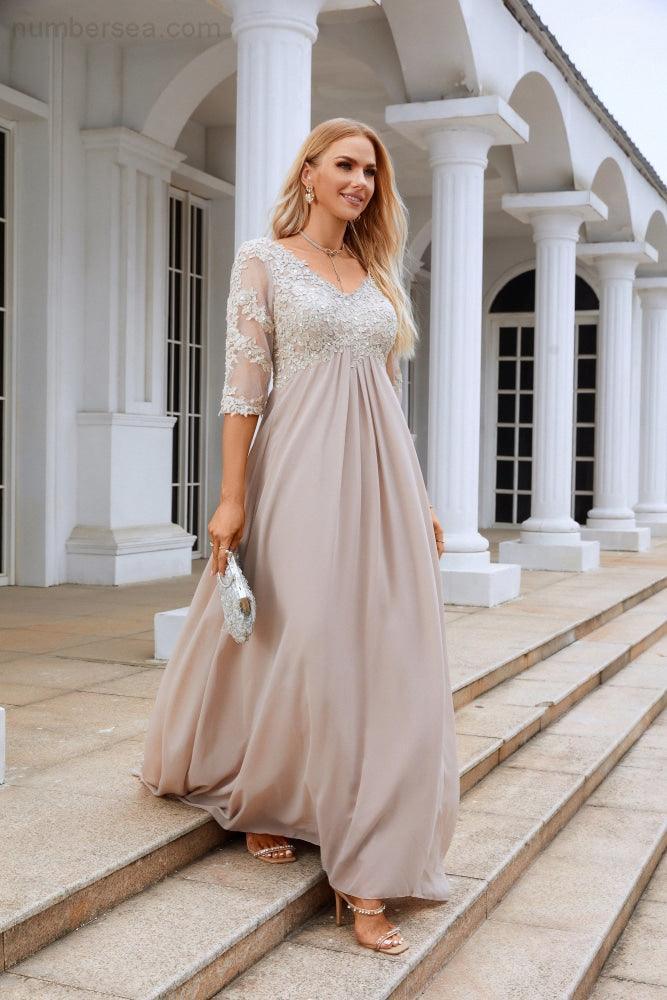Copy Of Women Chiffon V Neck Long Sleeves Knee Length Bridesmaid Prom Evening Dress Wedding Party