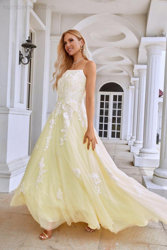 Ladies Spaghetti Strap V Neck Tulle Lace Floor Length Bridesmaid Evening Dress Prom Wedding Sea28112