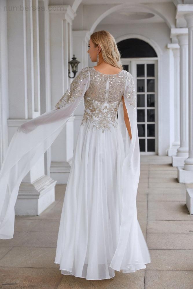 Ladies Chiffon Embroidery Wide Sleeve Floor Length Bridesmaid Evening Dress Prom Wedding Party