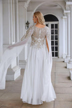 Ladies Chiffon Embroidery Wide Sleeve Floor Length Bridesmaid Evening Dress Prom Wedding Party