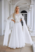 Ladies Chiffon Embroidery Wide Sleeve Floor Length Bridesmaid Evening Dress Prom Wedding Party