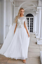 Ladies Chiffon Embroidery Wide Sleeve Floor Length Bridesmaid Evening Dress Prom Wedding Party