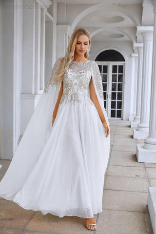 Ladies Chiffon Embroidery Wide Sleeve Floor Length Bridesmaid Evening Dress Prom Wedding Party