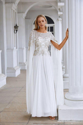 Ladies Chiffon Embroidery Wide Sleeve Floor Length Bridesmaid Evening Dress Prom Wedding Party