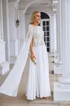 Ladies Chiffon Embroidery Wide Sleeve Floor Length Bridesmaid Evening Dress Prom Wedding Party