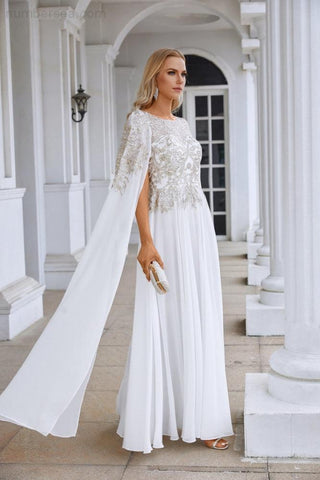 Ladies Chiffon Embroidery Wide Sleeve Floor Length Bridesmaid Evening Dress Prom Wedding Party