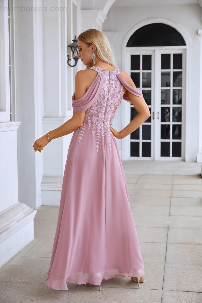 Ladies Chiffon Embroidery Flying Sleeves Mopping Long Bridesmaid Evening Dress Prom Wedding Party Evening Dress 28119-numbersea