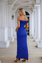 Ladies Satin Off Shoulder Front Slit Mermaid Evening Dress Wedding Party Sea28125
