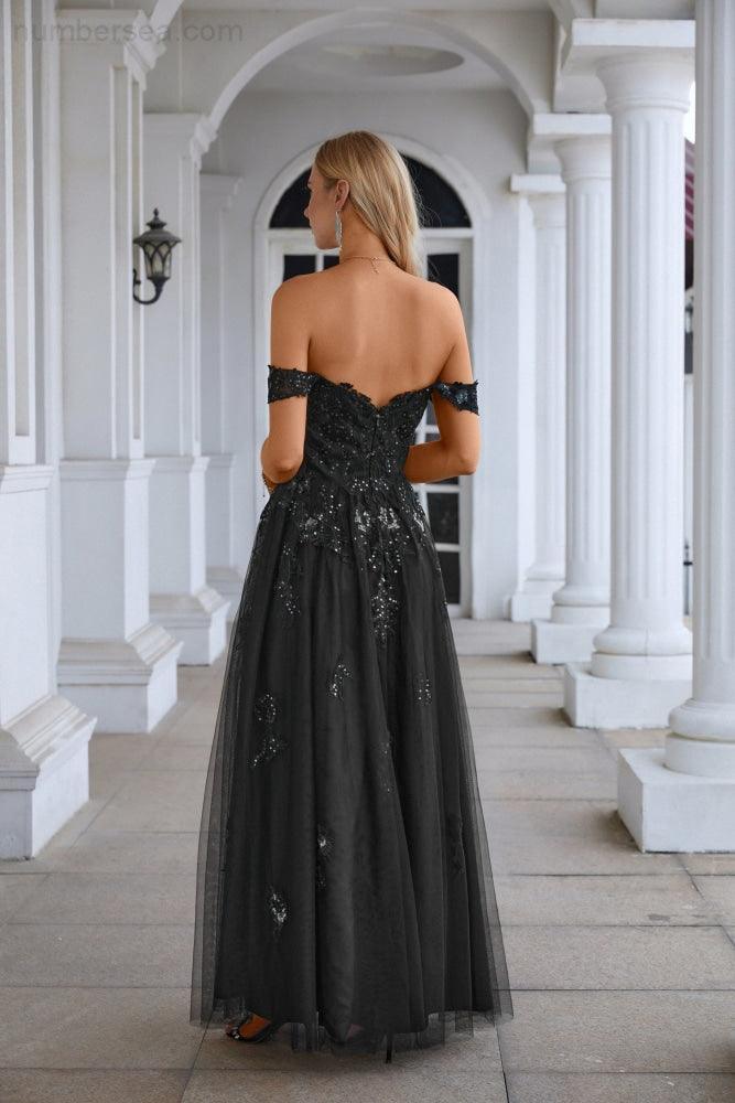 Ladies Chiffon V Neck Hanging Sleeves Tulle Embroidery Floor Length Bridesmaid Evening Dress Prom Party Wedding Evening Dress 28127-numbersea