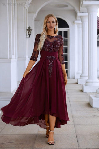 Womens Chiffon V Neck Tulle Embroidered Sequins Bridesmaid Evening Gown Prom Wedding Party Dress
