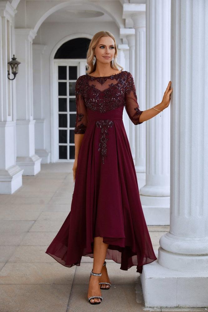 Womens Chiffon V Neck Tulle Embroidered Sequins Bridesmaid Evening Gown Prom Wedding Party Dress