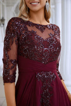 Womens Chiffon V Neck Tulle Embroidered Sequins Bridesmaid Evening Gown Prom Wedding Party Dress