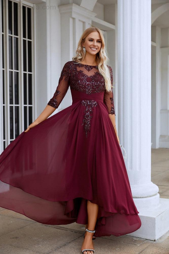 Womens Chiffon V Neck Tulle Embroidered Sequins Bridesmaid Evening Gown Prom Wedding Party Dress