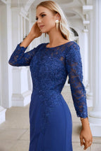 Women's Chiffon V Neck Embroidery Long Sleeve Front Slit Bridesmaid Dresses Wedding Party Prom Evening Dress 28130-numbersea