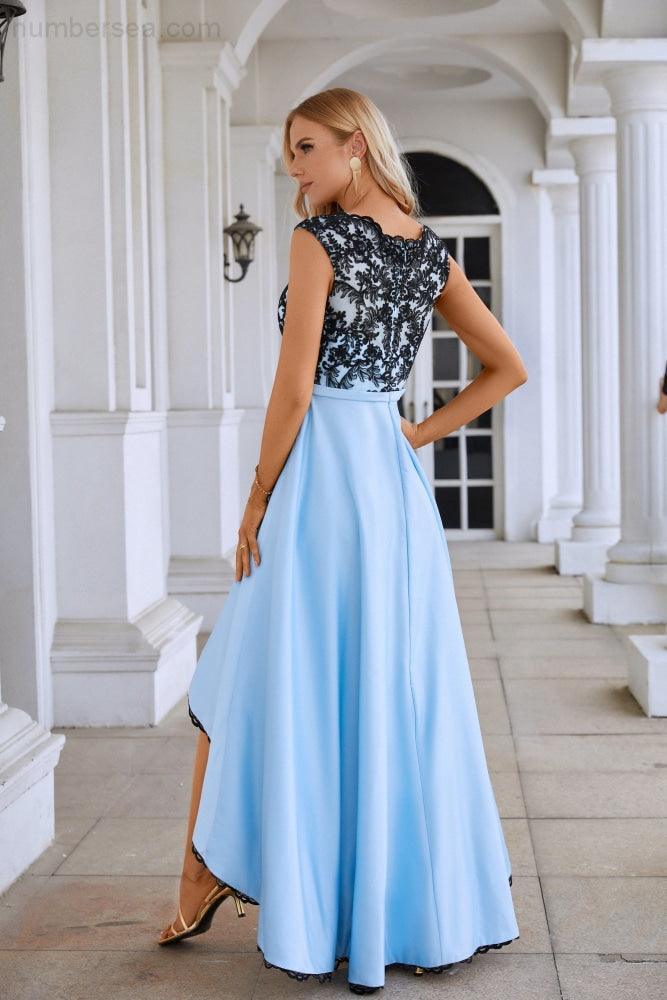 Satin Lace Sleeveless Round Neck Bridesmaid Evening Dress Wedding Party Prom Sea28131