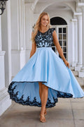 Satin Lace Sleeveless Round Neck Bridesmaid Evening Dress Wedding Party Prom Sea28131 10Blue