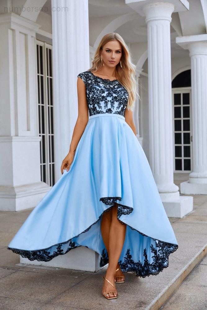 Satin Lace Sleeveless Round Neck Bridesmaid Evening Dress Wedding Party Prom Sea28131