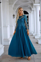 Chiffon Lace Long Sleeve Round Neck Bridesmaid Evening Dress Wedding Party Prom Sea28132