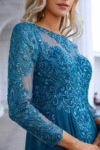 Chiffon Lace Long Sleeve Round Neck Bridesmaid Evening Dress Wedding Party Prom Sea28132
