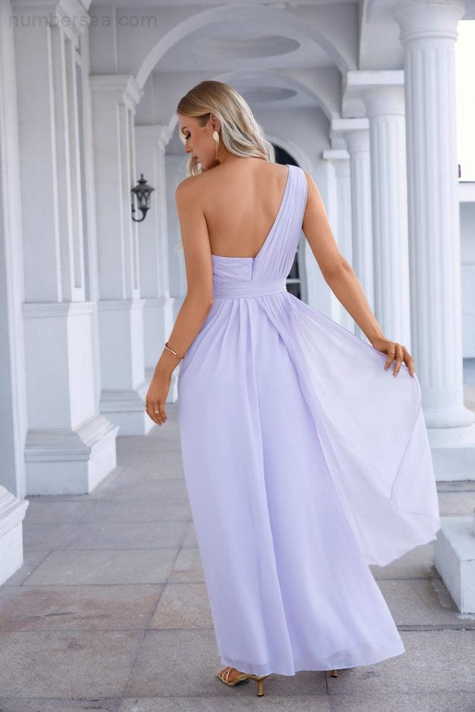 One Shoulder Sleeveless Chiffon Bow Bridesmaid Evening Dress Wedding Prom Party Evening Dress SEA28133-numbersea