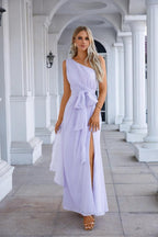 One Shoulder Sleeveless Chiffon Bow Bridesmaid Evening Dress Wedding Prom Party Evening Dress SEA28133-numbersea