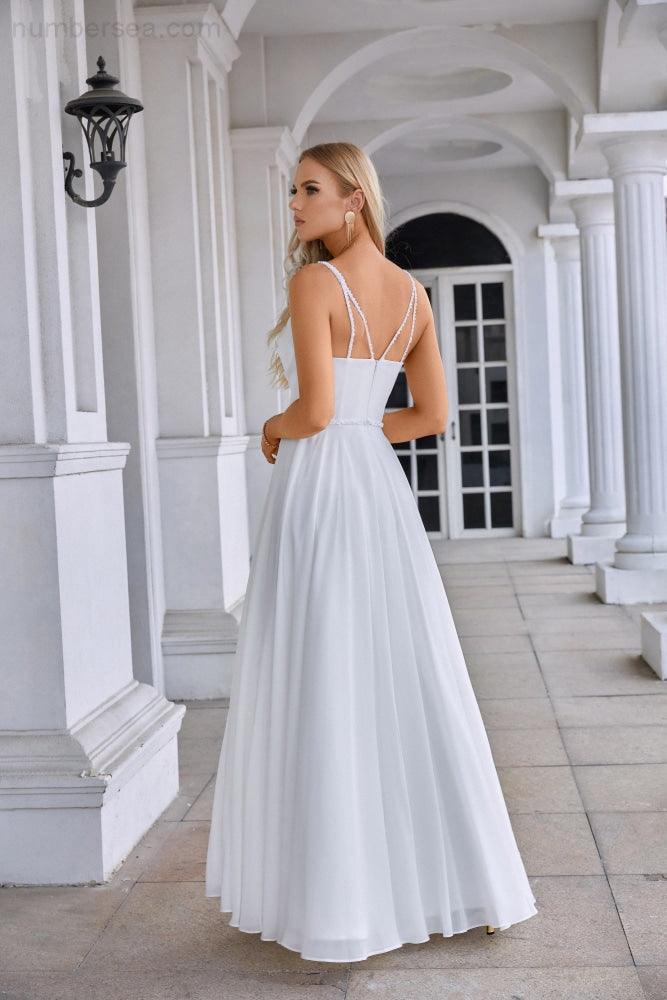 Ladies Spaghetti Strap Belt Chiffon Bridesmaid Evening Dress Prom Wedding Party Sea28134