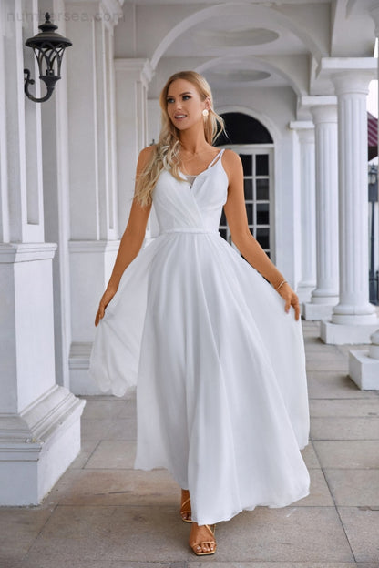 Ladies Spaghetti Strap Belt Chiffon Bridesmaid Evening Dress Prom Wedding Party Sea28134