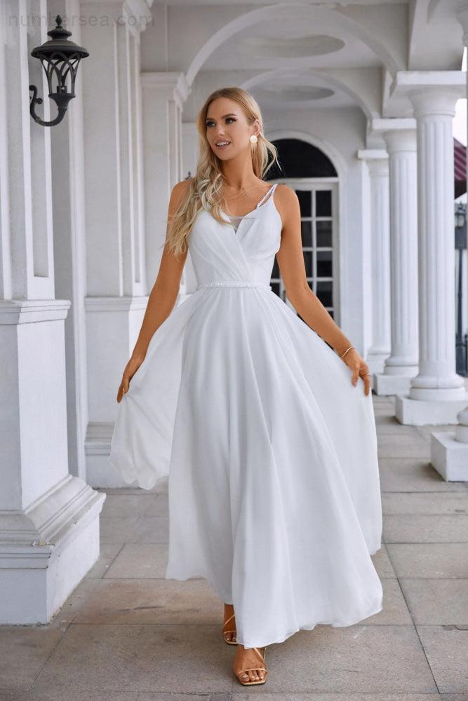 Ladies Spaghetti Strap Belt Chiffon Bridesmaid Evening Dress Prom Wedding Party Sea28134