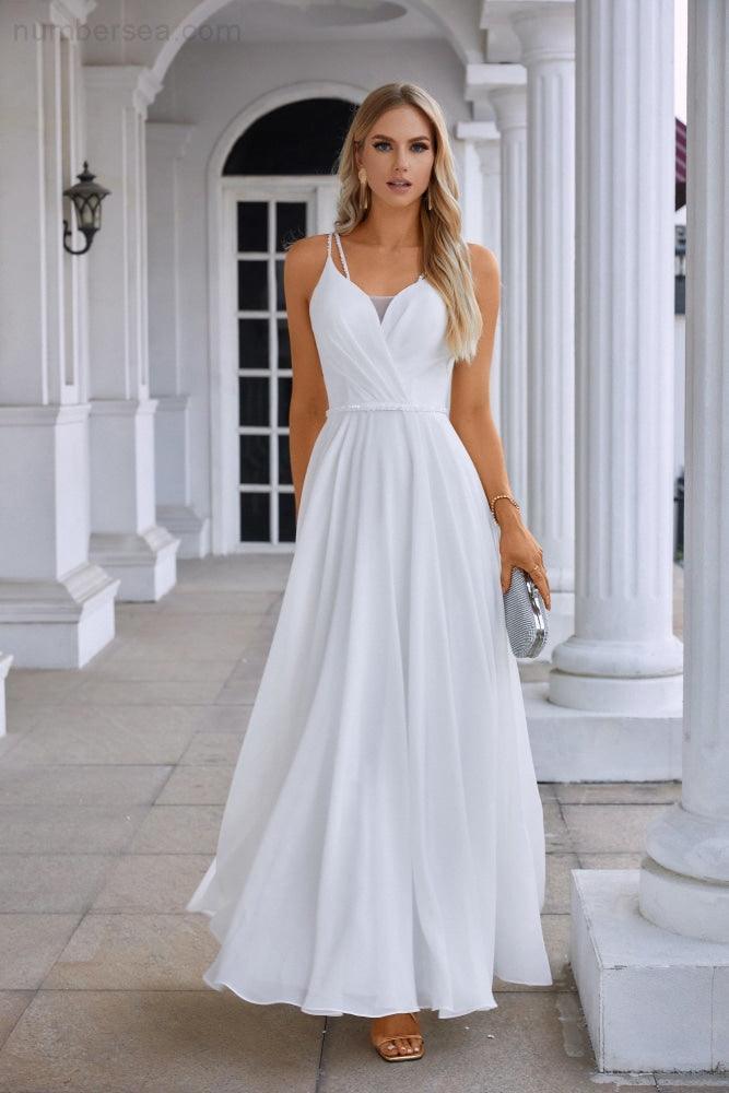 Ladies Spaghetti Strap Belt Chiffon Bridesmaid Evening Dress Prom Wedding Party Sea28134