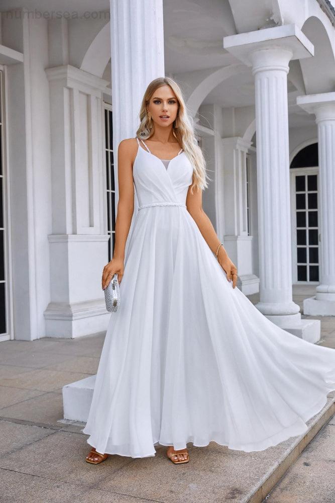 Ladies Spaghetti Strap Belt Chiffon Bridesmaid Evening Dress Prom Wedding Party Sea28134