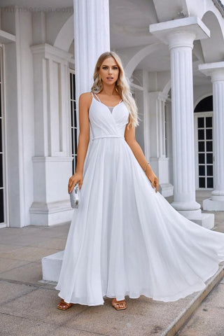 Ladies Spaghetti Strap Belt Chiffon Bridesmaid Evening Dress Prom Wedding Party Sea28134